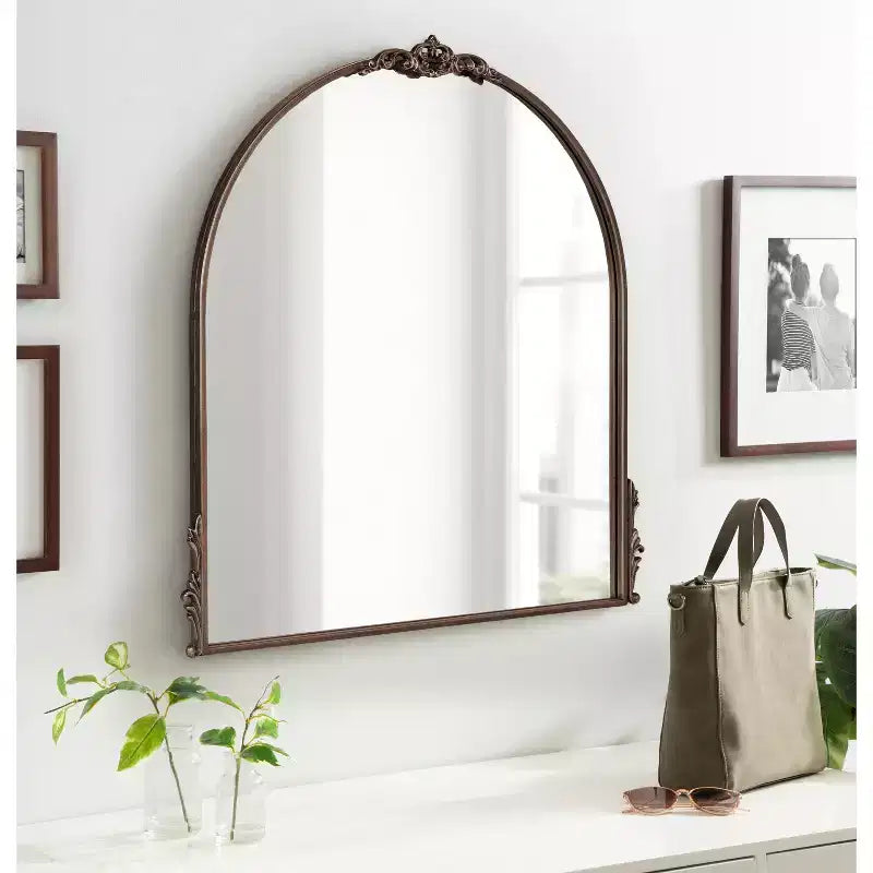 32"x30" Arched Decorative Framed Wall Mirror — Antique Bronze