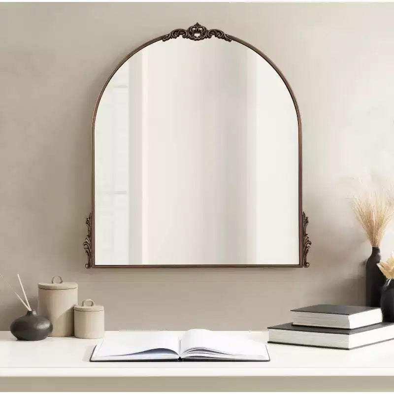 32"x30" Arched Decorative Framed Wall Mirror — Antique Bronze