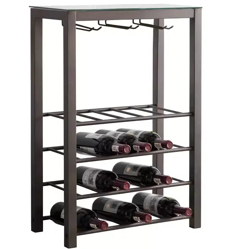 Tablette de rangement à vin autoportante, peut contenir 20 bouteilles avec porte-verres, étain