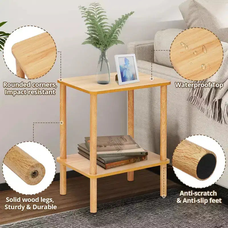 Table d'appoint bohème à 2 niveaux avec étagère de rangement, parfaite pour les petits espaces