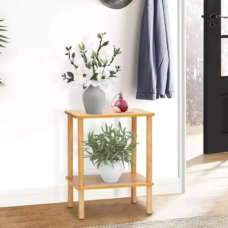 Table d'appoint bohème à 2 niveaux avec étagère de rangement, parfaite pour les petits espaces