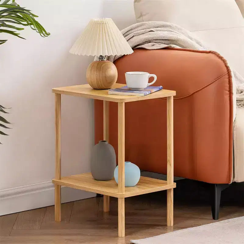Table d'appoint bohème à 2 niveaux avec étagère de rangement, parfaite pour les petits espaces