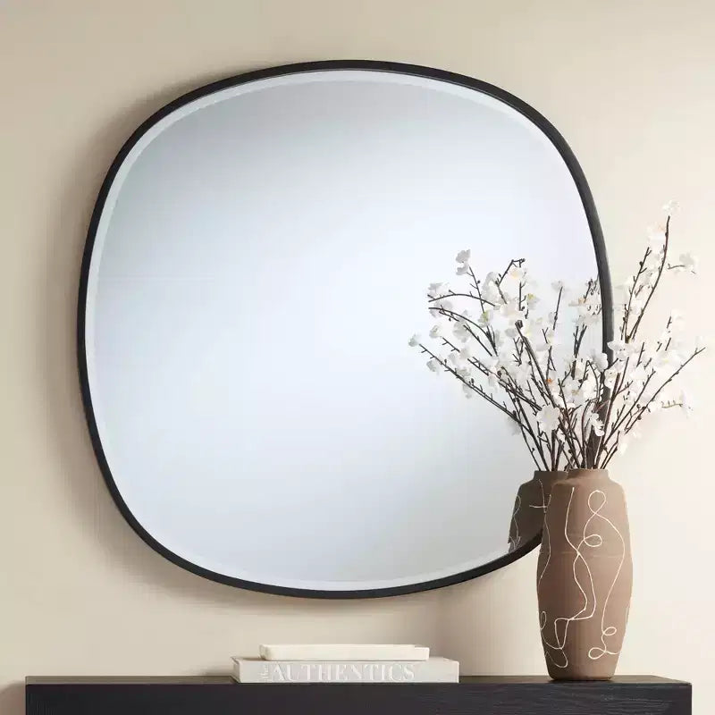 Miroir Mural Rectangulaire à Cadre Noir de 86 cm, Miroir Décoratif pour Salon et Chambre à Coucher