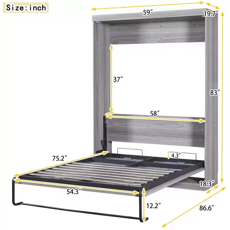 Cadre de lit plateforme Queen Size avec tête de lit et lattes en bois, aucun sommier tapissier requis