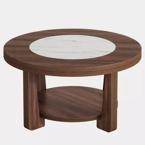 Lantine Coffee Table, 2-Tier Round Accent Center Table with Storage for Living Room