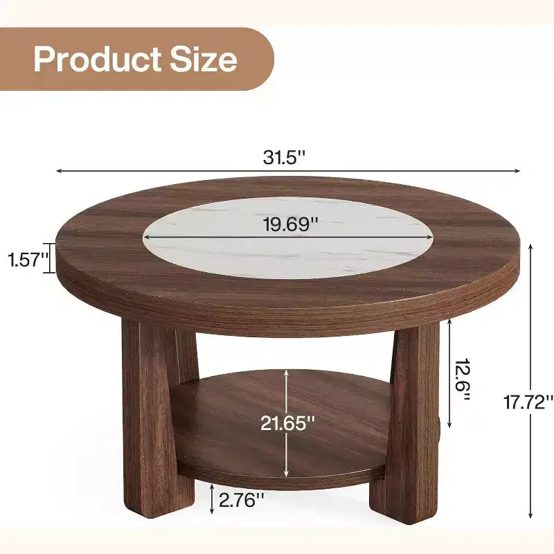 2-Tier Round Accent Coffee Table with Storage — Living Room Center Table