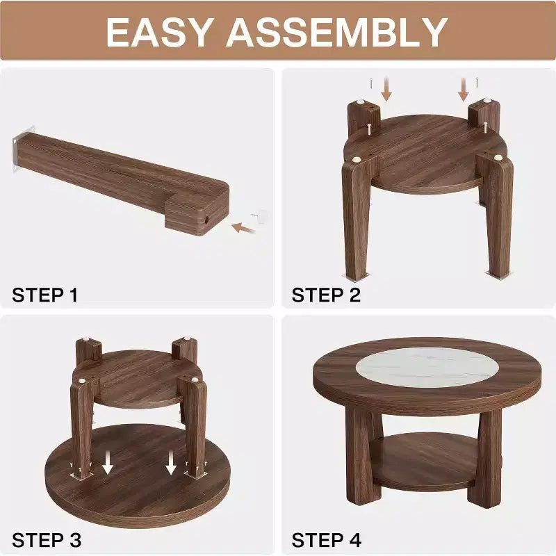 2-Tier Round Accent Coffee Table with Storage — Living Room Center Table