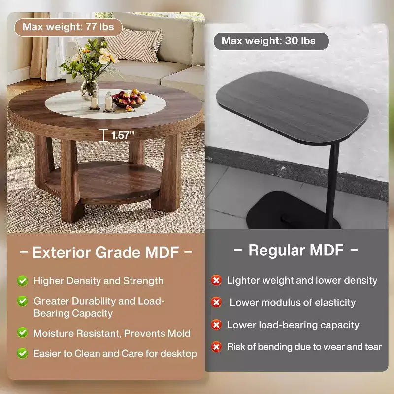 2-Tier Round Accent Coffee Table with Storage — Living Room Center Table