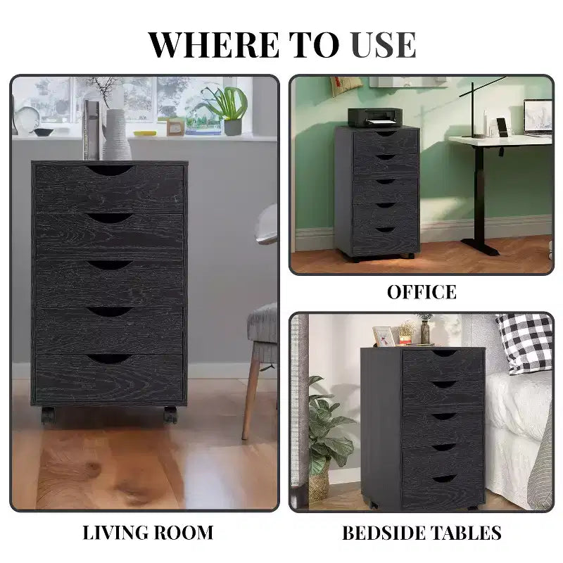 5-Drawer Office File Storage Cabinet with Adjustable Dividers & Lockable Casters