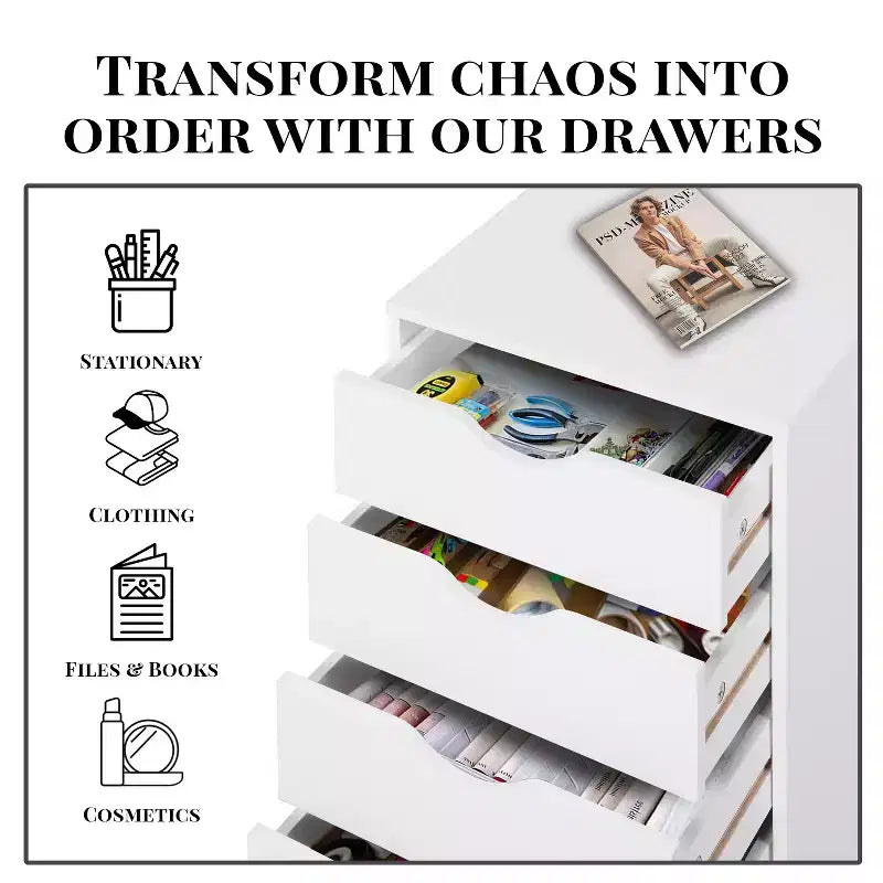 5-Drawer Office File Storage Cabinet with Adjustable Dividers & Lockable Casters