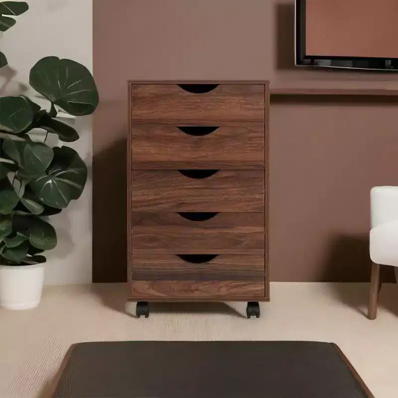 5-Drawer Office File Storage Cabinet with Adjustable Dividers & Lockable Casters