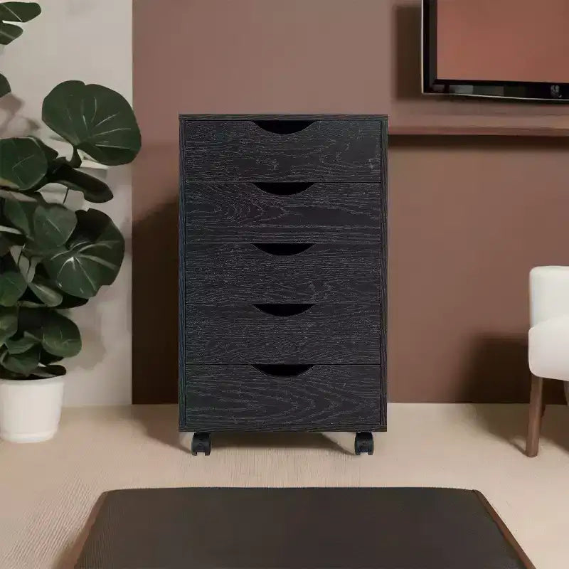 5-Drawer Office File Storage Cabinet with Adjustable Dividers & Lockable Casters
