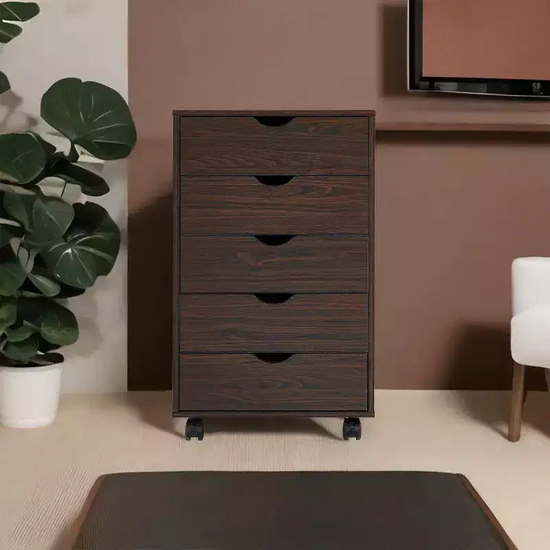 5-Drawer Office File Storage Cabinet with Adjustable Dividers & Lockable Casters