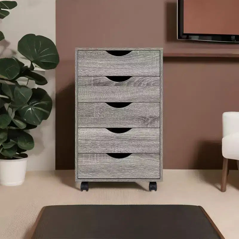 5-Drawer Office File Storage Cabinet with Adjustable Dividers & Lockable Casters
