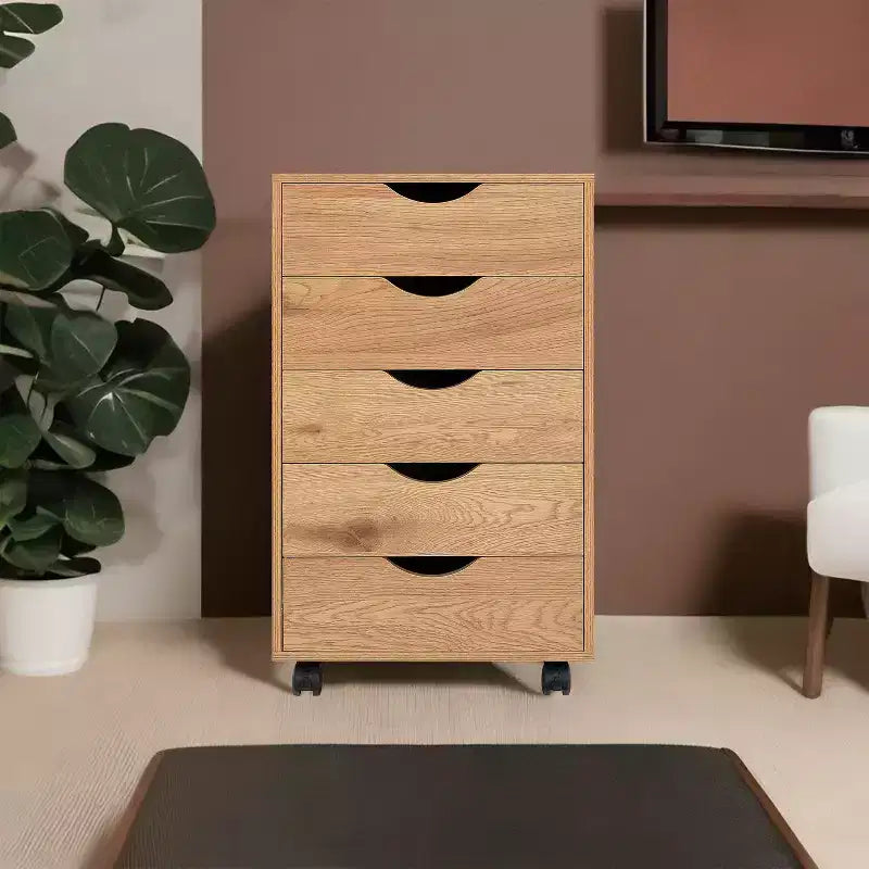 5-Drawer Office File Storage Cabinet with Adjustable Dividers & Lockable Casters