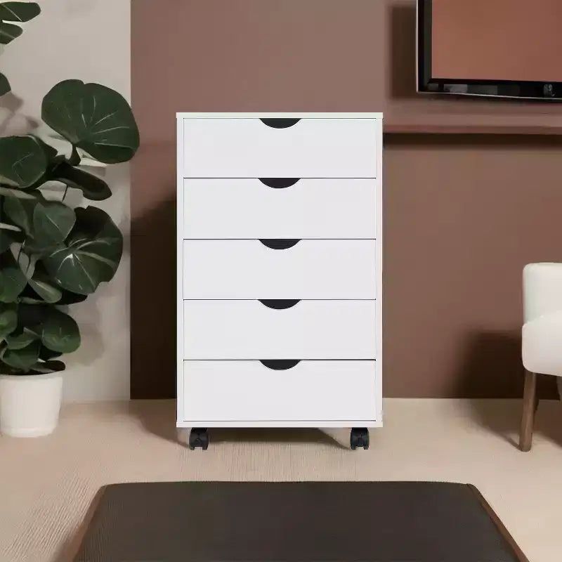 5-Drawer Office File Storage Cabinet with Adjustable Dividers & Lockable Casters