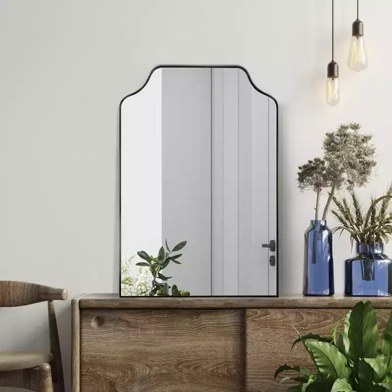 36"x24" Scalloped-Top Metal Framed Wall Mounted Mirror