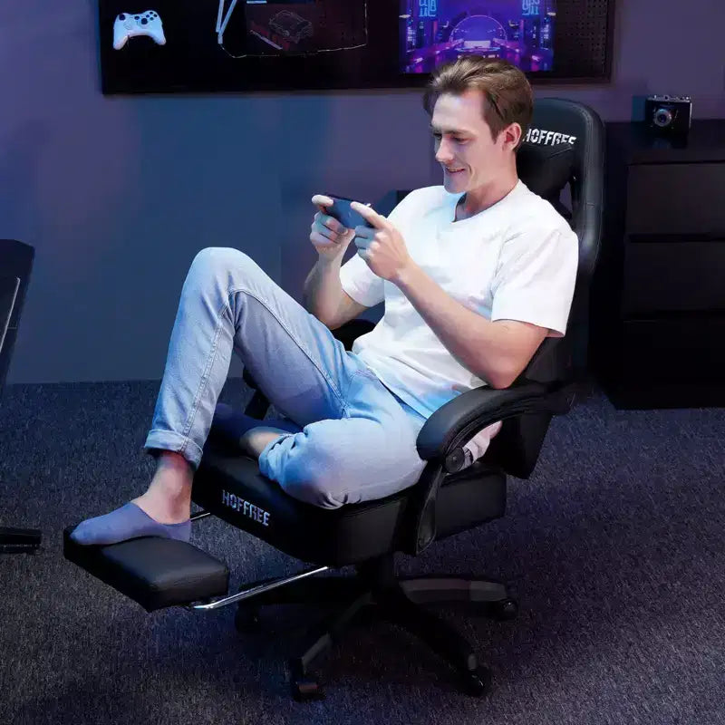 Leather Massage Gaming Chair with Bluetooth Speaker, Footrest & Ergonomic Support