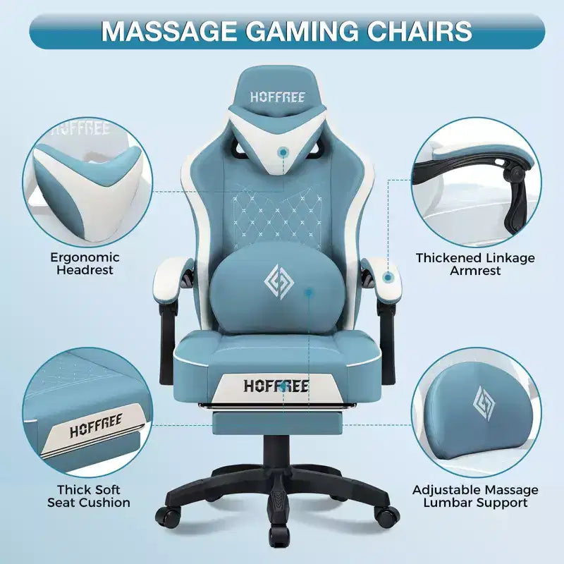 Leather Massage Gaming Chair with Bluetooth Speaker, Footrest & Ergonomic Support