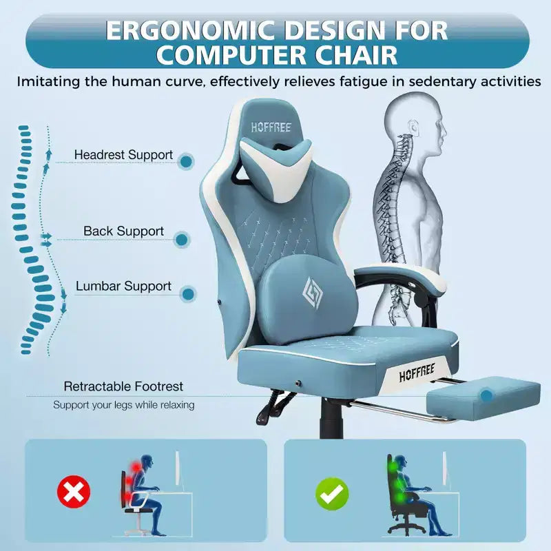 Leather Massage Gaming Chair with Bluetooth Speaker, Footrest & Ergonomic Support