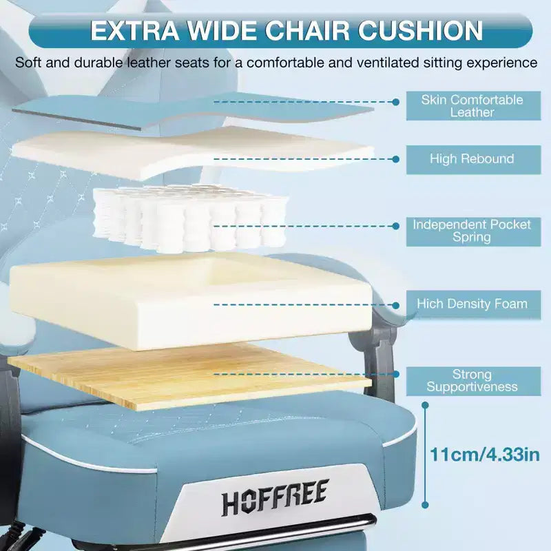 Leather Massage Gaming Chair with Bluetooth Speaker, Footrest & Ergonomic Support