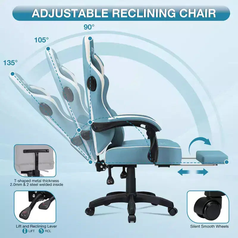 Leather Massage Gaming Chair with Bluetooth Speaker, Footrest & Ergonomic Support