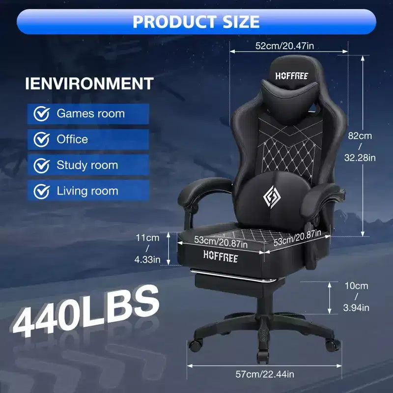 Leather Massage Gaming Chair with Bluetooth Speaker, Footrest & Ergonomic Support