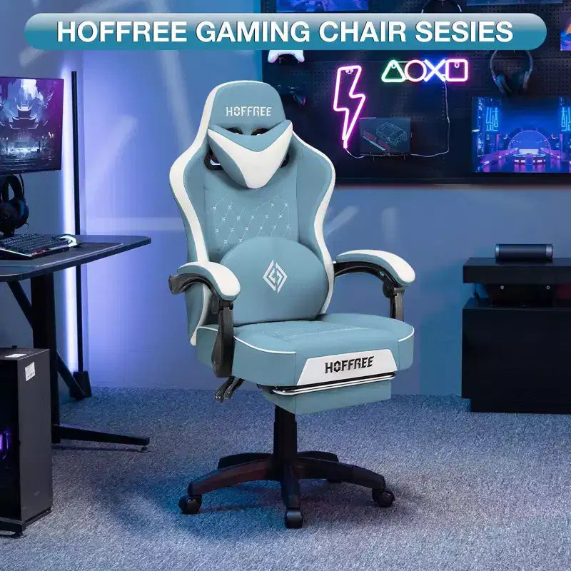 Leather Massage Gaming Chair with Bluetooth Speaker, Footrest & Ergonomic Support