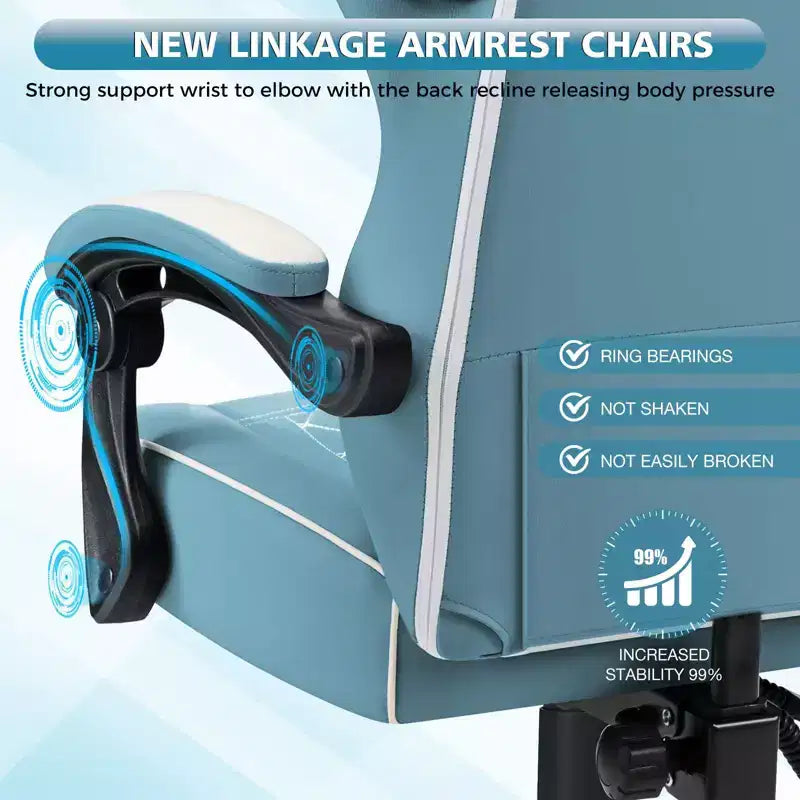 Leather Massage Gaming Chair with Bluetooth Speaker, Footrest & Ergonomic Support