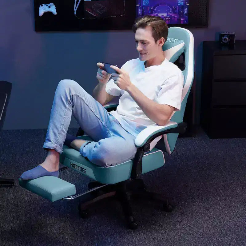 Leather Massage Gaming Chair with Bluetooth Speaker, Footrest & Ergonomic Support