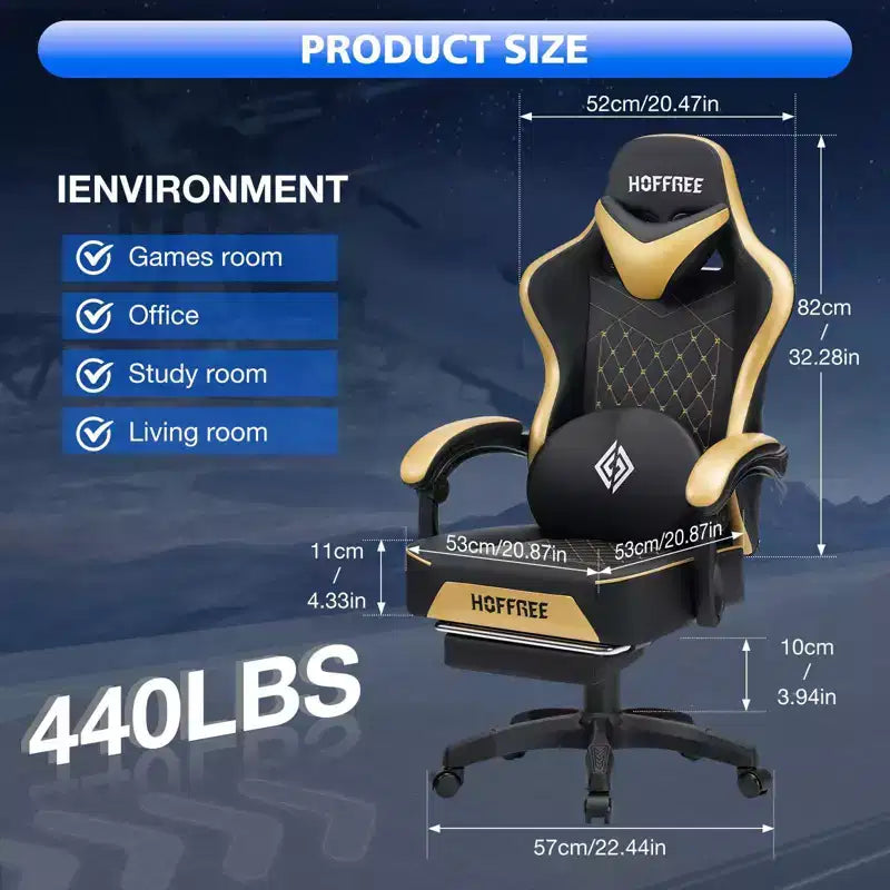 Leather Massage Gaming Chair with Bluetooth Speaker, Footrest & Ergonomic Support
