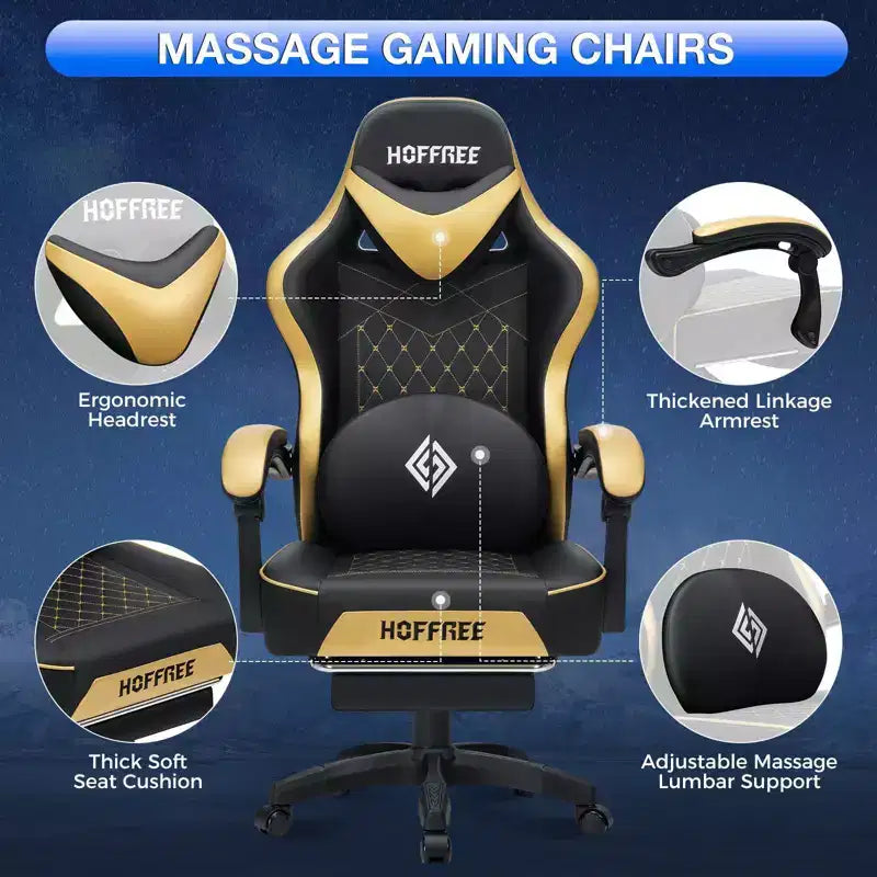 Leather Massage Gaming Chair with Bluetooth Speaker, Footrest & Ergonomic Support