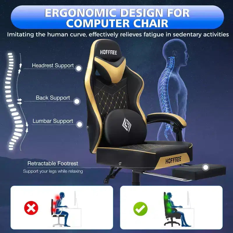 Leather Massage Gaming Chair with Bluetooth Speaker, Footrest & Ergonomic Support