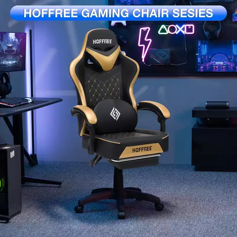 Leather Massage Gaming Chair with Bluetooth Speaker, Footrest & Ergonomic Support
