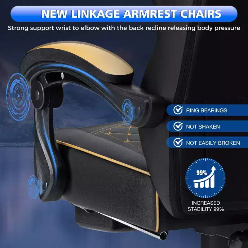 Leather Massage Gaming Chair with Bluetooth Speaker, Footrest & Ergonomic Support