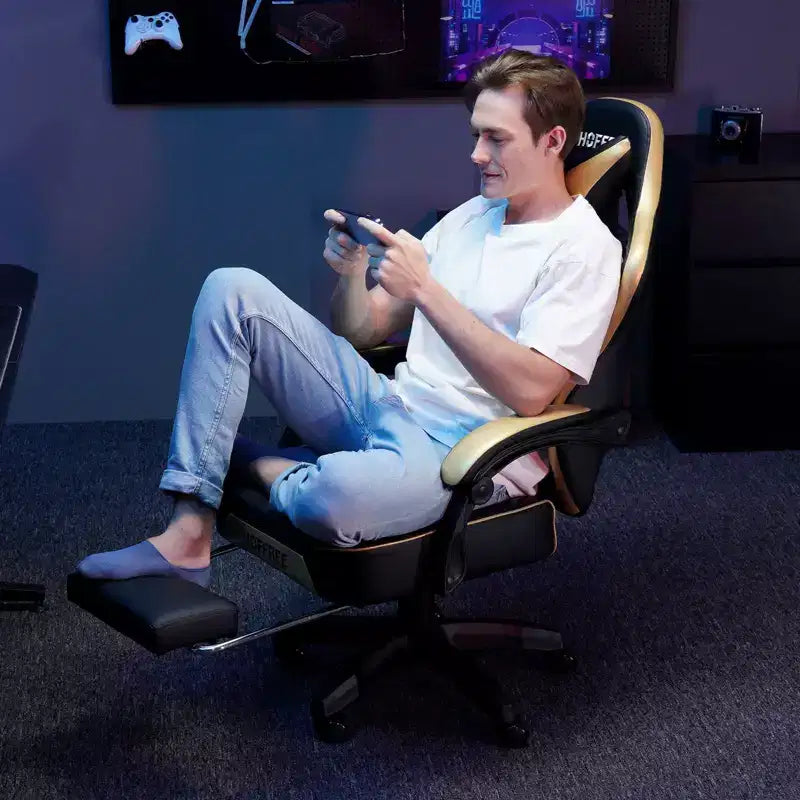 Leather Massage Gaming Chair with Bluetooth Speaker, Footrest & Ergonomic Support