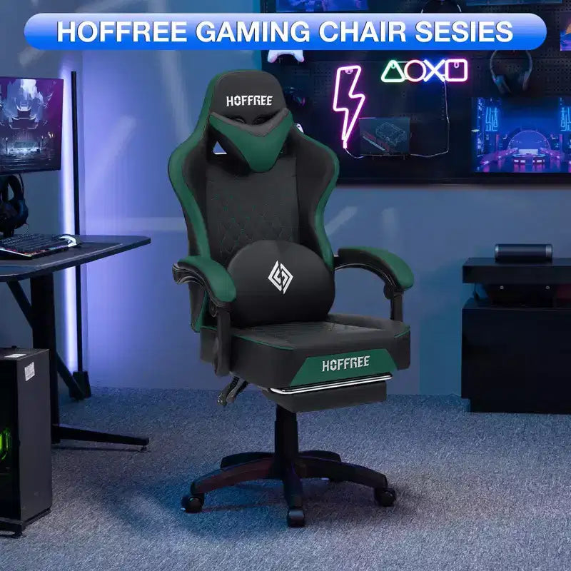 Leather Massage Gaming Chair with Bluetooth Speaker, Footrest & Ergonomic Support