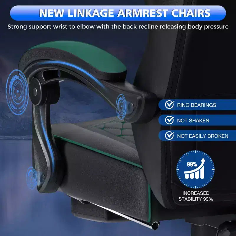 Leather Massage Gaming Chair with Bluetooth Speaker, Footrest & Ergonomic Support