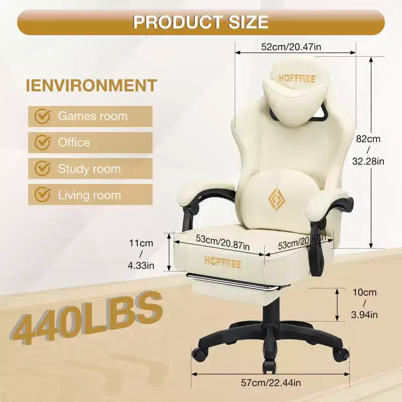 Leather Massage Gaming Chair with Bluetooth Speaker, Footrest & Ergonomic Support