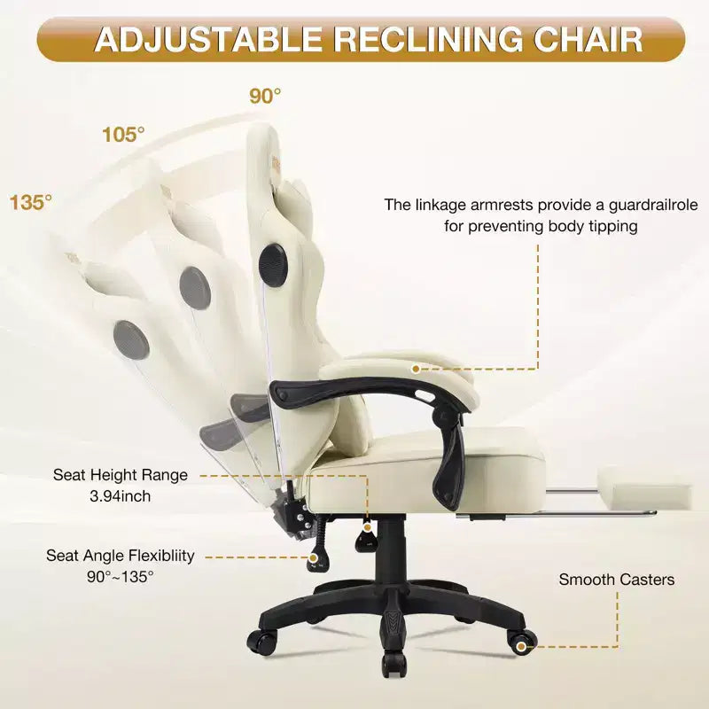 Leather Massage Gaming Chair with Bluetooth Speaker, Footrest & Ergonomic Support