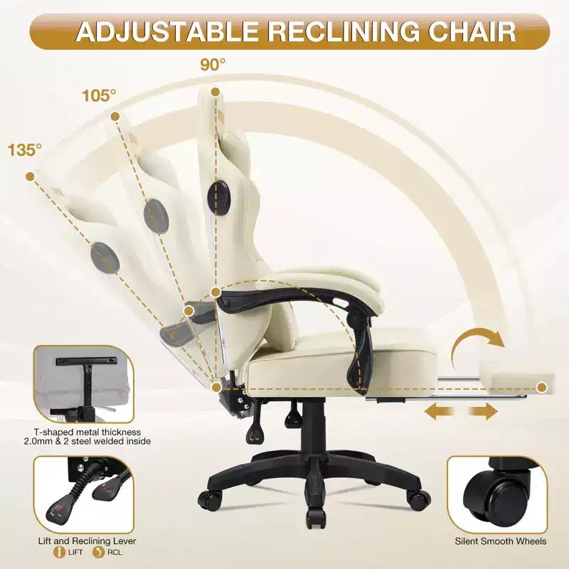 Leather Massage Gaming Chair with Bluetooth Speaker, Footrest & Ergonomic Support