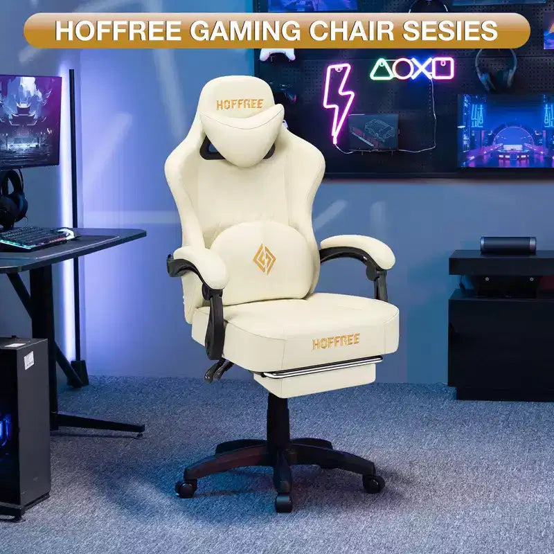 Leather Massage Gaming Chair with Bluetooth Speaker, Footrest & Ergonomic Support