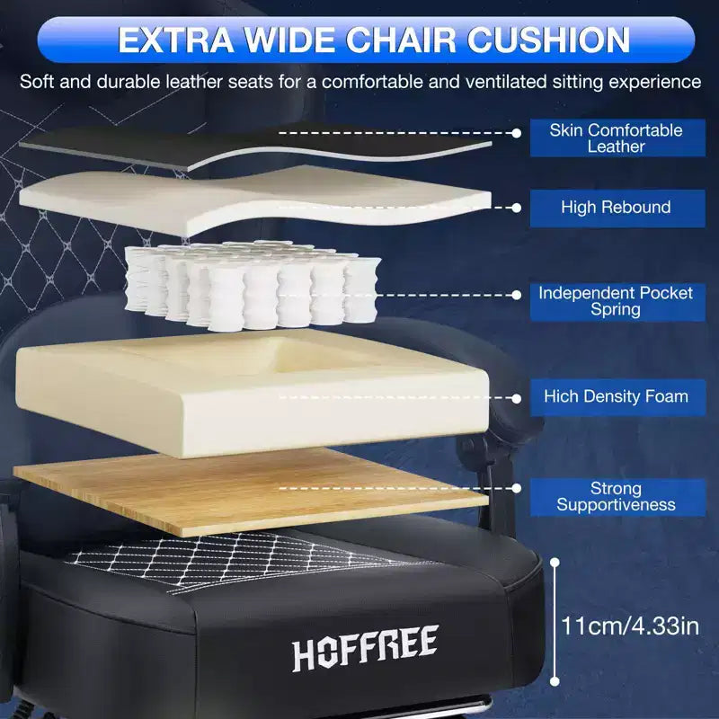 Leather Massage Gaming Chair with Bluetooth Speaker, Footrest & Ergonomic Support