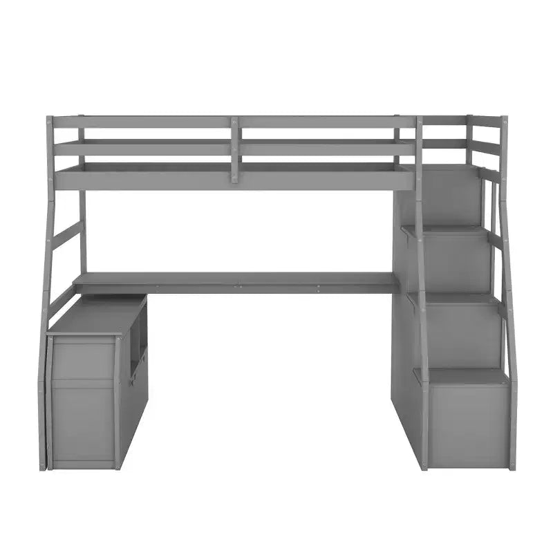 Twin Size Loft Bed with 7 Drawers, 2 Shelves & Desk — 94.7"L Solid Pine Wood