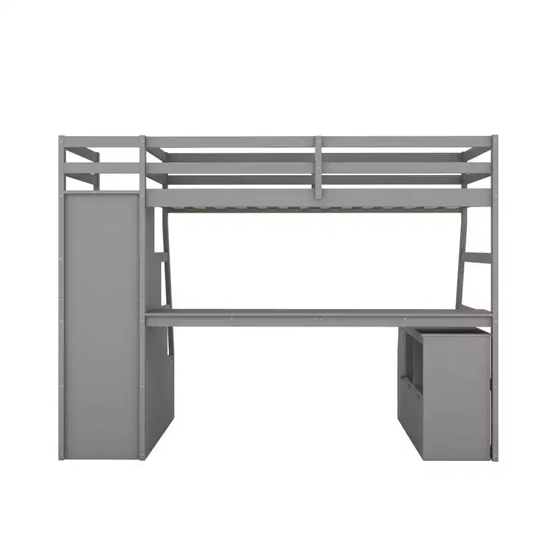 Twin Size Loft Bed with 7 Drawers, 2 Shelves & Desk — 94.7"L Solid Pine Wood