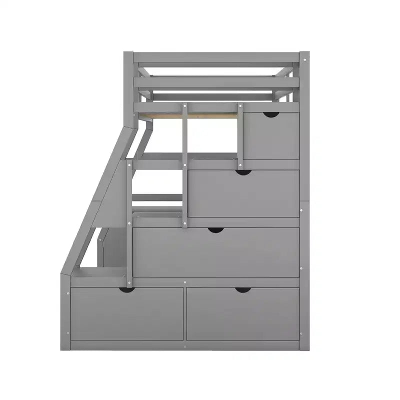 Twin Size Loft Bed with 7 Drawers, 2 Shelves & Desk — 94.7"L Solid Pine Wood