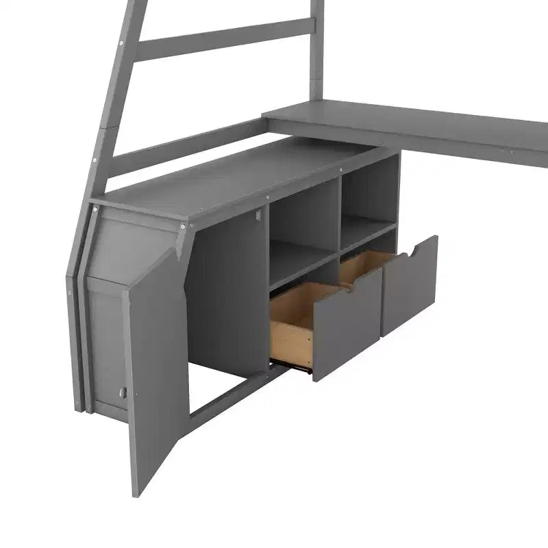 Twin Size Loft Bed with 7 Drawers, 2 Shelves & Desk — 94.7"L Solid Pine Wood
