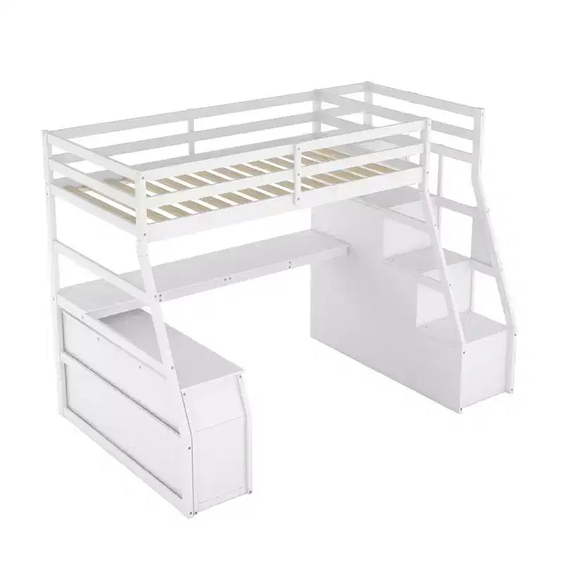 Twin Size Loft Bed with 7 Drawers, 2 Shelves & Desk — 94.7"L Solid Pine Wood