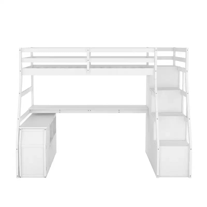 Twin Size Loft Bed with 7 Drawers, 2 Shelves & Desk — 94.7"L Solid Pine Wood
