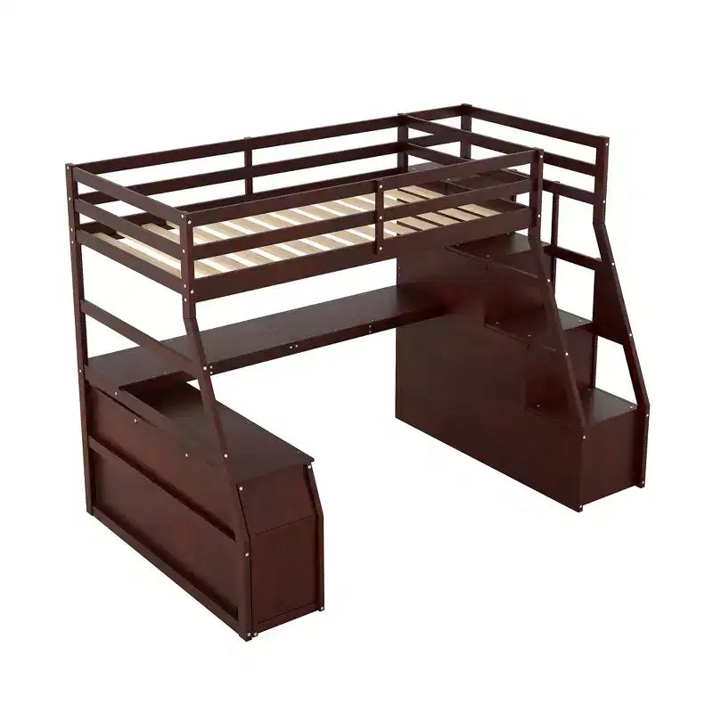 Twin Size Loft Bed with 7 Drawers, 2 Shelves & Desk — 94.7"L Solid Pine Wood